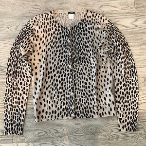 JCrew Leopard Merino Wool Cardigan Sweater Small